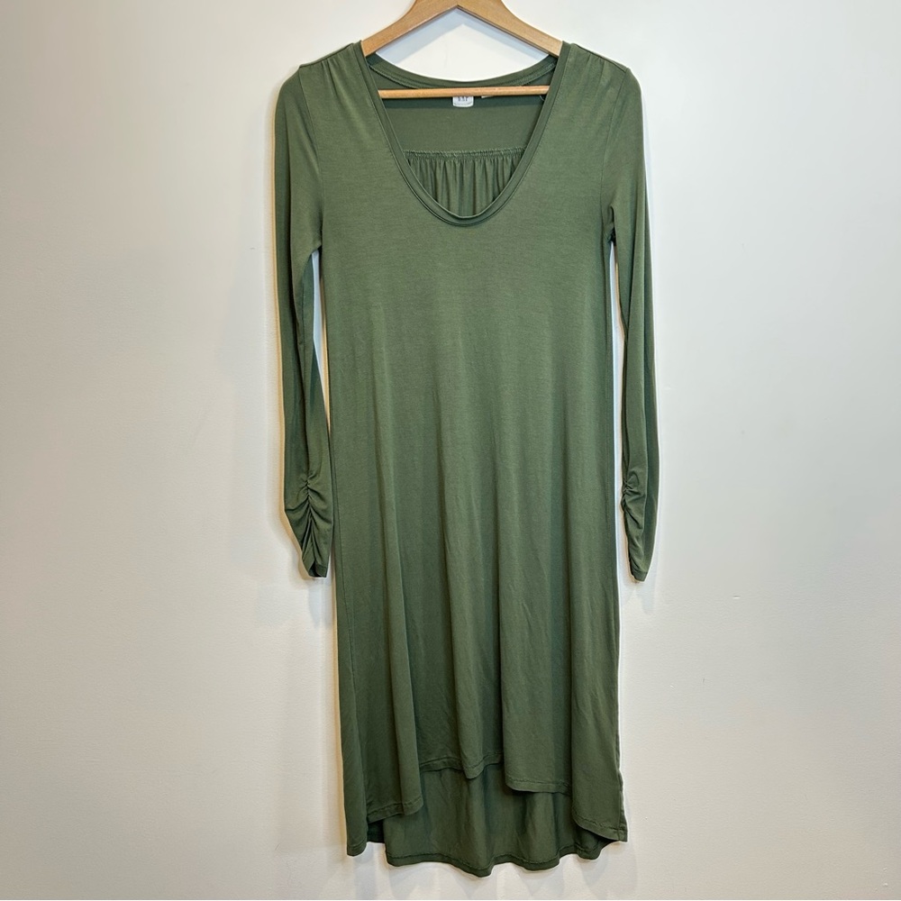 Gap Long Sleeve Hi Low Scoop Neck Stretch Dress Green